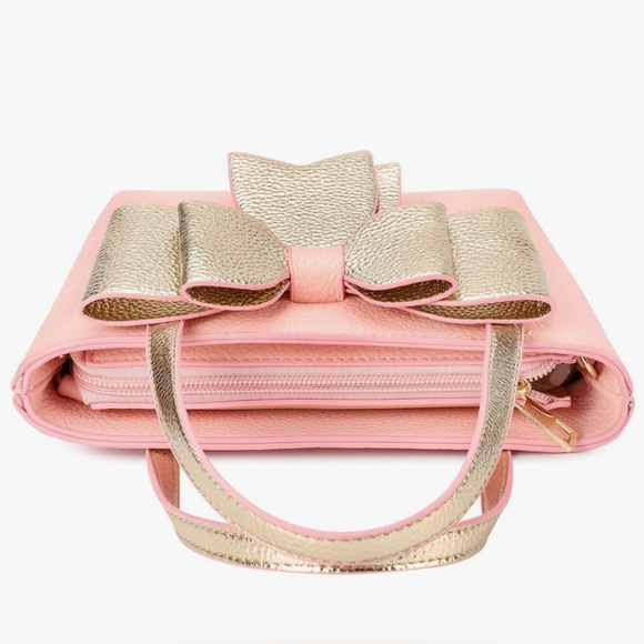 Pink Bag with Bow with Adjustable Detachable Strap - Picture 4 of 7